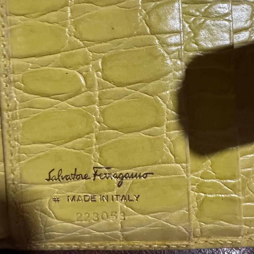Salvatore Ferragamo Vintage yellow croc embossed leather bifold wallet